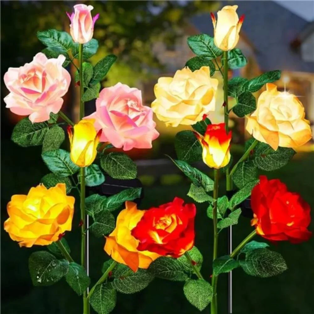 Outdoor Solar Garden Light-4 Pack LED Flower Light & Realistic Rose, Waterproof